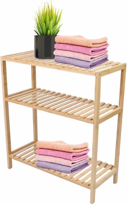 Raft din bambus, 3 polițe, 60 x 26 x 66 cm