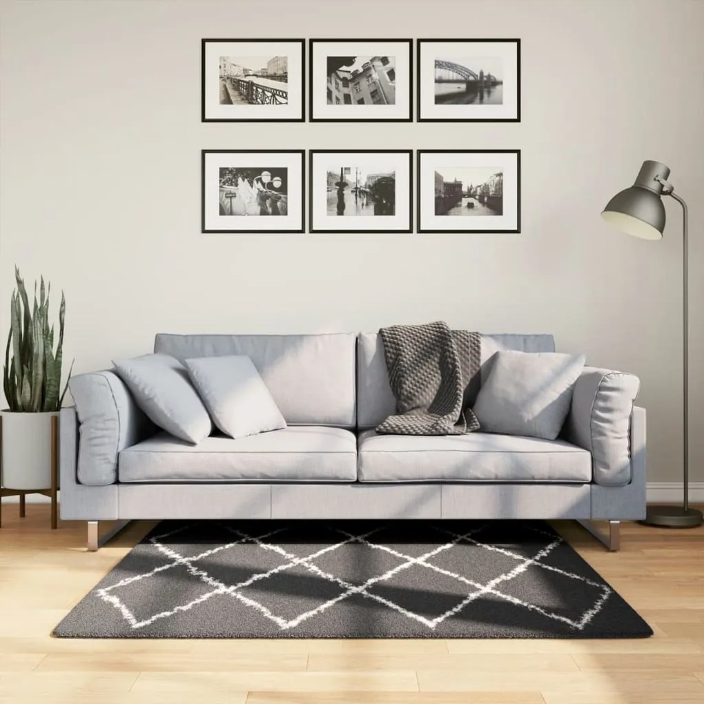 vidaXL Covor pufos &quot;PAMPLONA&quot; fire înalte negru/crem modern 120x120 cm