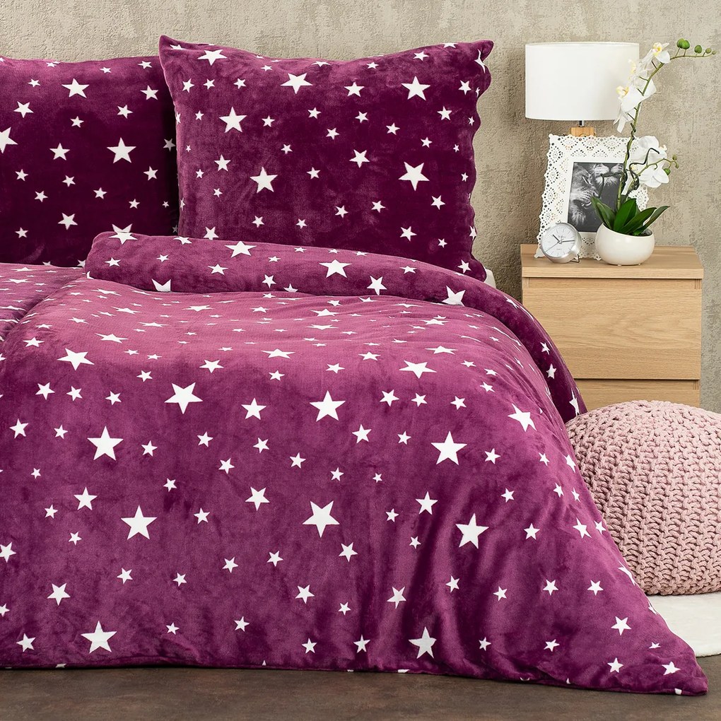 Lenjerie de pat 4Home Stars violet, microflanelă, 140 x 220 cm, 70 x 90 cm