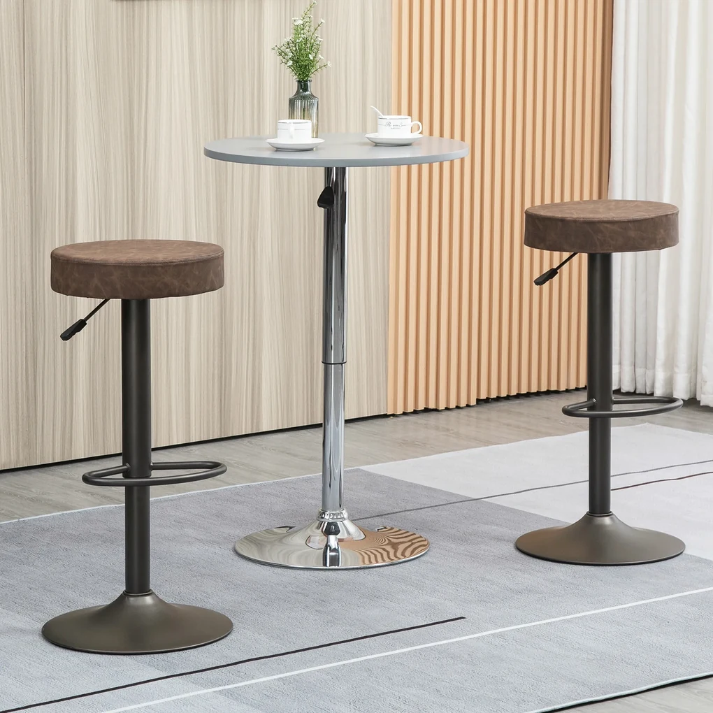 HOMCOM Set 2 Scaune de Bar, Scaune de Bucătărie Pivotante, Înălțime Reglabilă, 35x36x64-85 cm, Maro | Aosom Romania