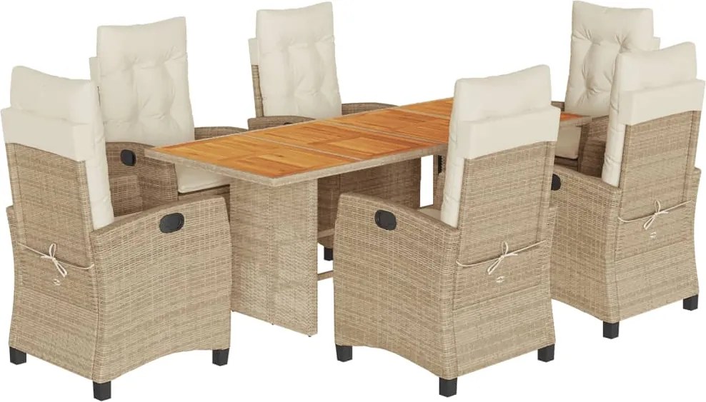 vidaXL Set de masă pentru grădină, 7 piese, cu perne, bej, poliratan