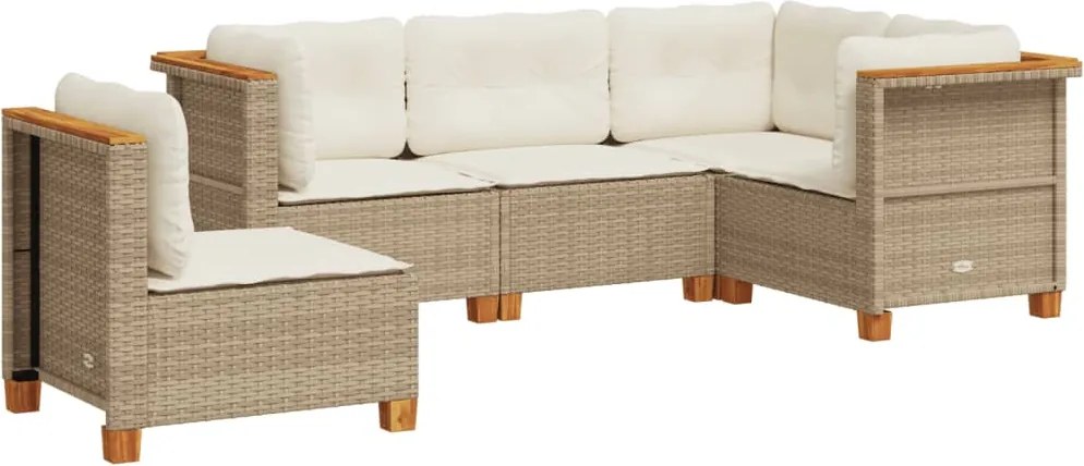 vidaXL Set canapele de grădină cu perne, 5 piese, bej, poliratan