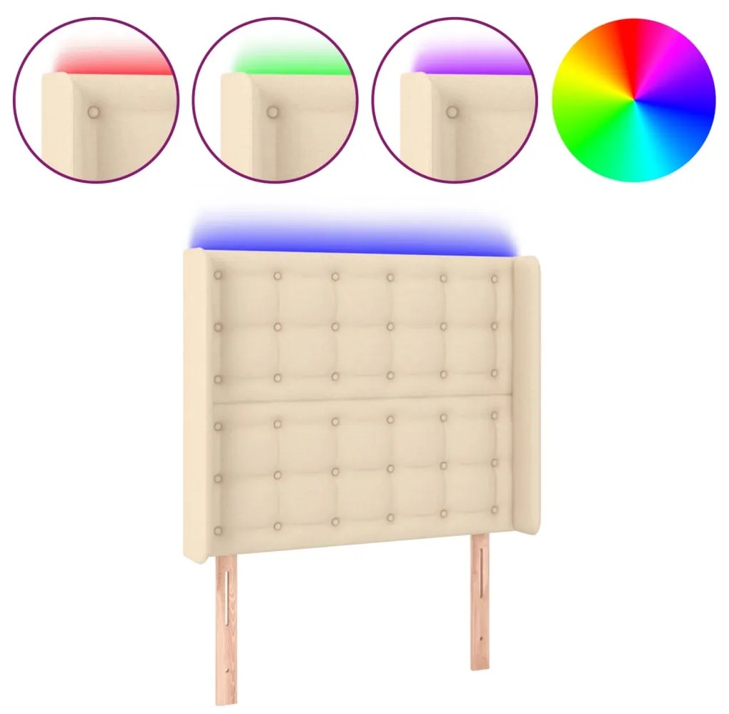 vidaXL Tăblie de pat cu LED, crem, 93x16x118/128 cm, textil