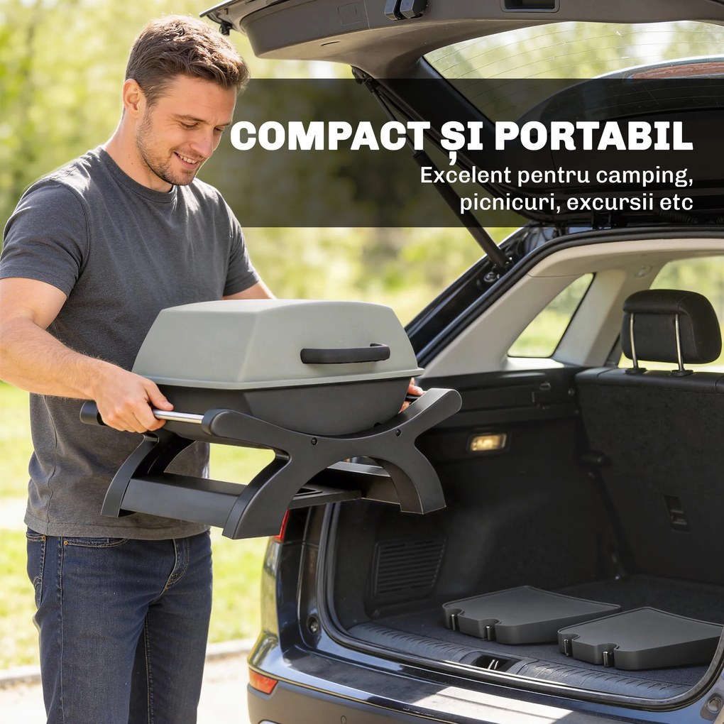 Outsunny barbecue electric 2300W, portabil de masă cu rafturi laterale, culoare negru. | Aosom Romania