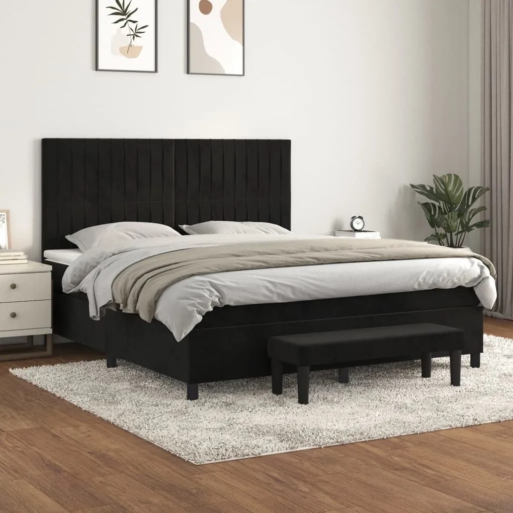 3137979 vidaXL Pat box spring cu saltea, negru, 180x200 cm, catifea