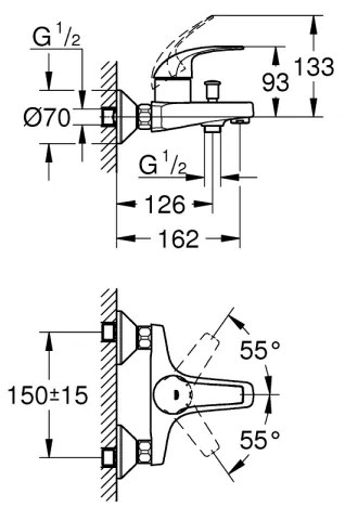 GROHE 23599000 - Baterie pentru cadă EUROSMART DN 15, crom lucios