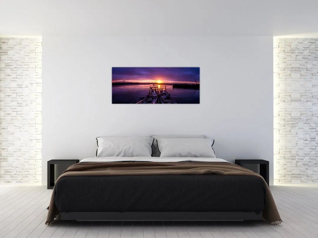 Tablou cu barci pescărești în port (120x50 cm)