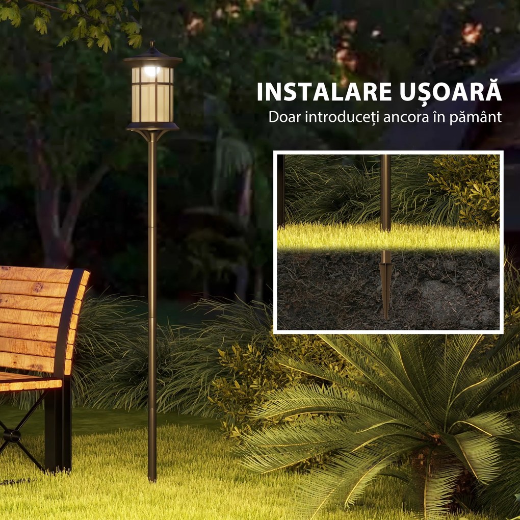 Outsunny Felinar Solar de Grădină și Alei cu Autonomie 6h, Montaj pe Sol, Felinar din ABS și Policarbonat, Rezistent la Apă IP44, pentru Terasă, Grădină, Alei, 17x17x127 cm, Negru | Aosom Romania