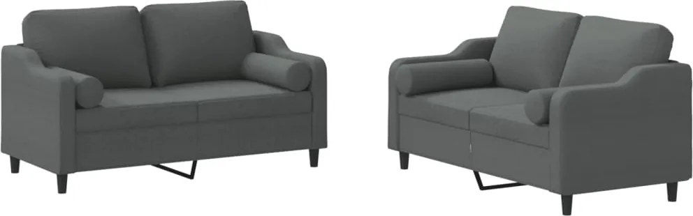 vidaXL Set de canapele cu perne, 2 piese, gri închis, material textil