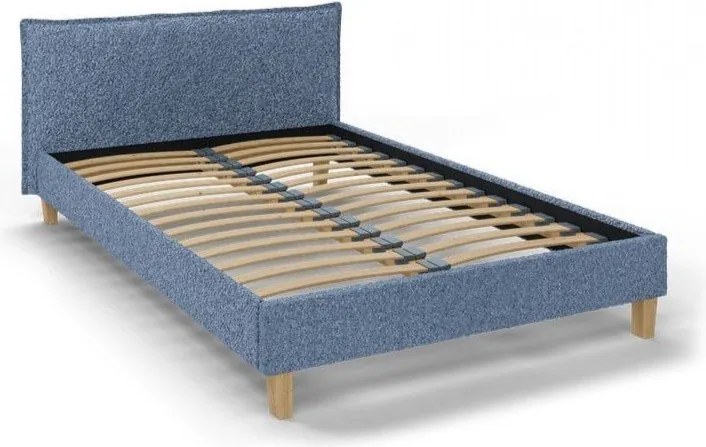 Pat matrimonial albastru cu tăblie și somieră 140x200 cm Tina – Ropez
