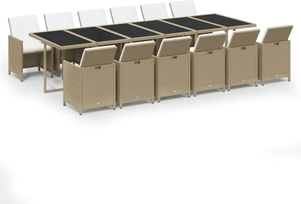 vidaXL Set mobilier de grădină cu perne, 13 piese, bej, poliratan