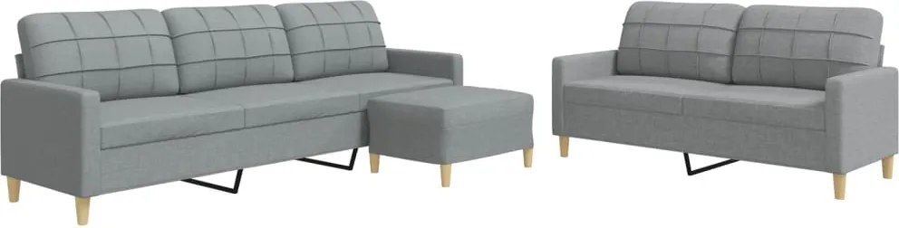 vidaXL Set canapele cu taburet, 3 piese, gri deschis, textil