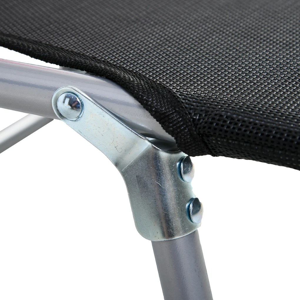 Outsunny Șezlong Pliabil cu Spătar Reglabil pe 5 Nivele și Pernă, Șezlong de Grădină cu Material Respirabil Textilen, pentru Plajă, Piscină, Grădină, 182x56x28 cm, Negru | Aosom Romania