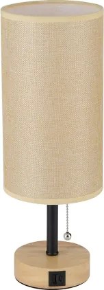 Brilagi - Lampă de masă cu port USB TABLON 1xE27/25W/230V stejar/negru/bej