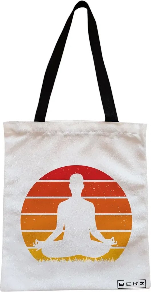 Sacosa de Panza pentru Cumparaturi, Geanta Tote, Yoga 7, Cu fermoar, 38x34.5 cm, Alba, BEKZ®