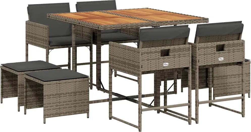 vidaXL Set mobilier grădină cu perne, 9 piese, gri, poliratan