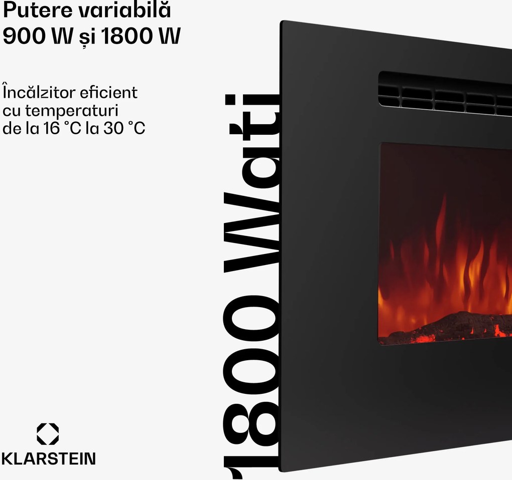 Klarstein Galeras 152, șemineu electric de perete, 1800 W, LED