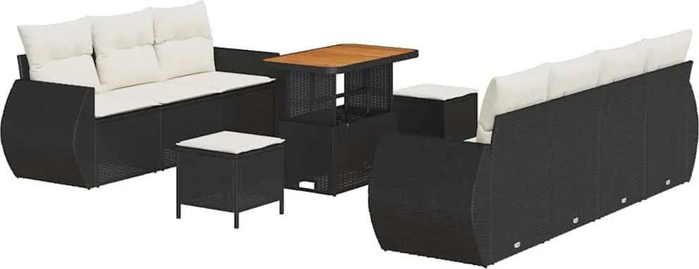 vidaXL Set de canapele pentru grădină cu pernă 10 pcs Negru poliratan