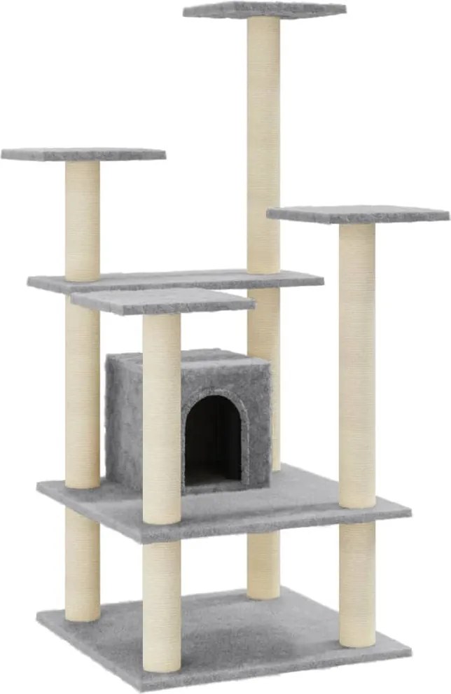 vidaXL Ansamblu pisici, stâlpi din funie sisal, gri deschis, 110 cm