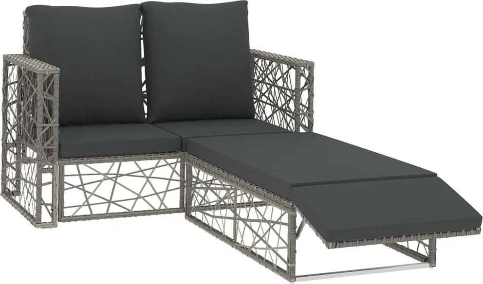 vidaXL Set mobilier de grădină cu perne, 2 piese, gri, poliratan