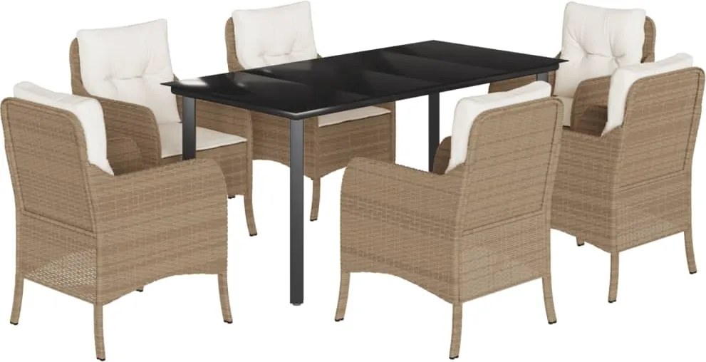 vidaXL Set de masă pentru grădină, 7 piese, cu perne, bej, poliratan
