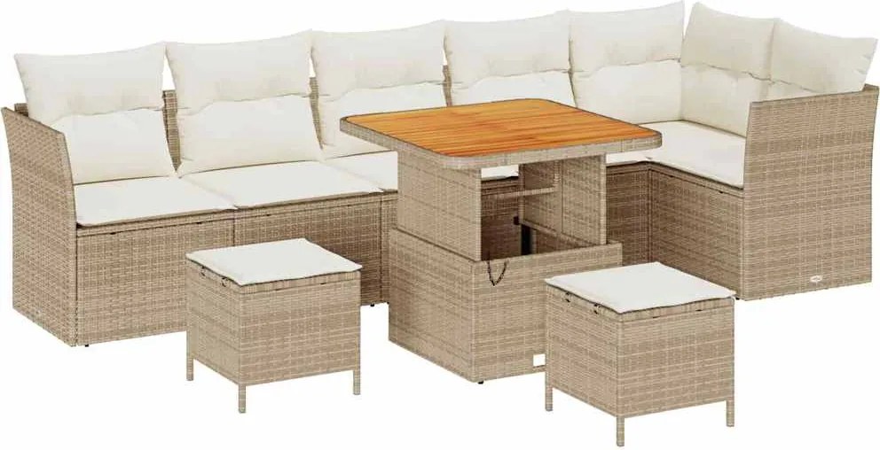 vidaXL Set de canapele pentru grădină cu pernă 9 pcs bej și crem