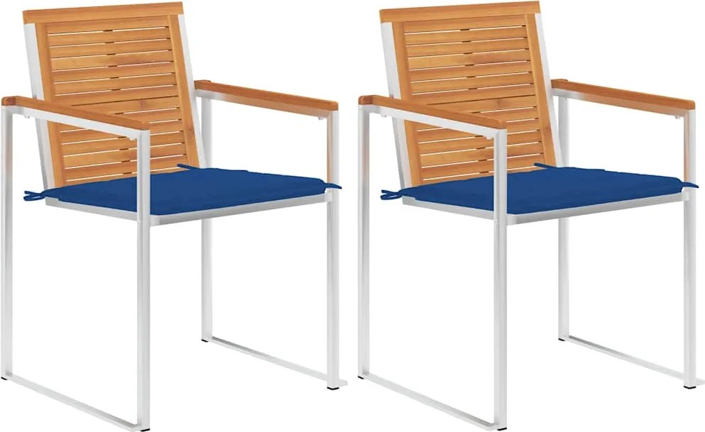 vidaXL Scaune de grădină cu perne, 2 buc., lemn masiv acacia și oțel