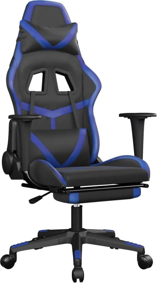 vidaXL Scaun de gaming cu suport picioare, negru/albastru, piele eco