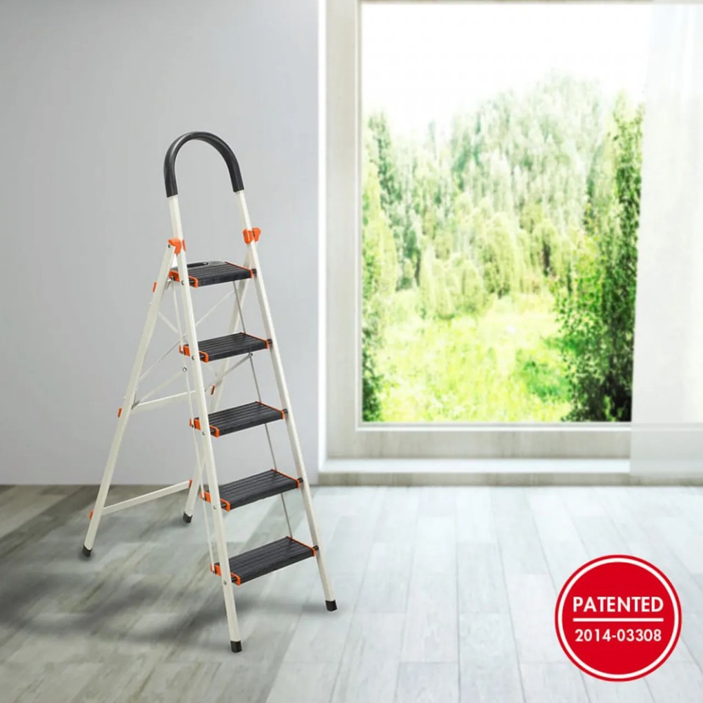 Scara dubla din aluminiu emailat HouseXL® Gold Life, Plianta, Max 155 kg, , 4 plus 1 trepte