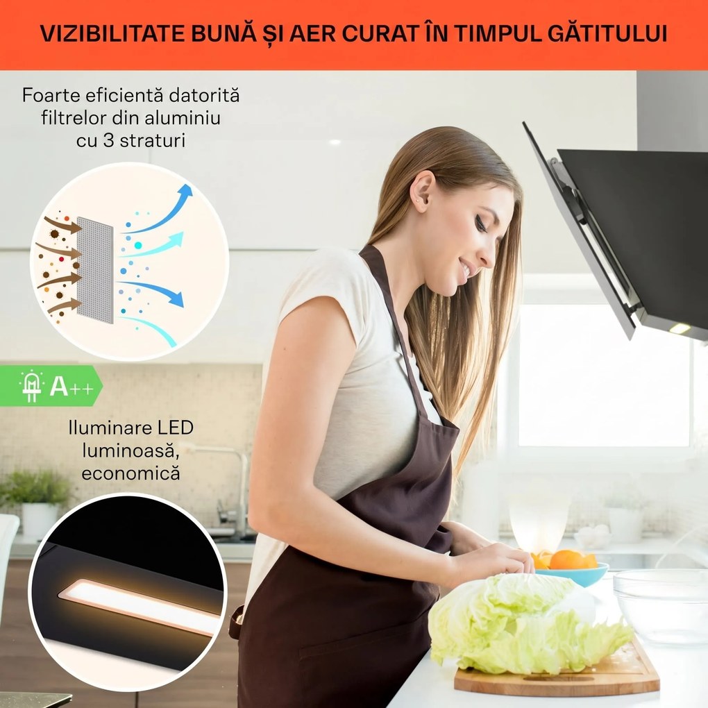 Klarstein Ava 60 Smart, hota, 60cm, montata pe perete, WiFi, A++, 585 m³/h, ecran tactil
