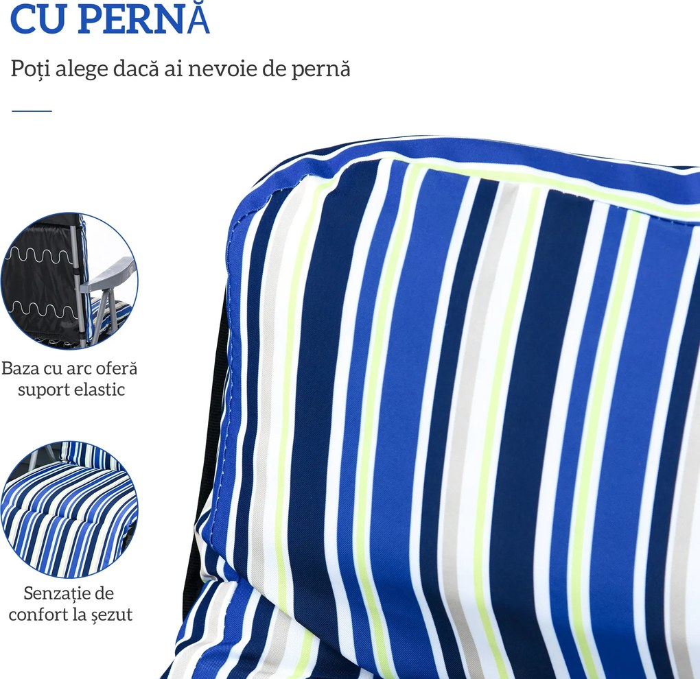 Outsunny Set de 2 Șezlonguri de Grădină Pliabile, Șezlonguri cu Spătar Reglabil pe 5 Nivele, Perne, Cotiere, din Oțel și Poliester, pentru Exterior, Terasă, Albastru și Crem | Aosom Romania