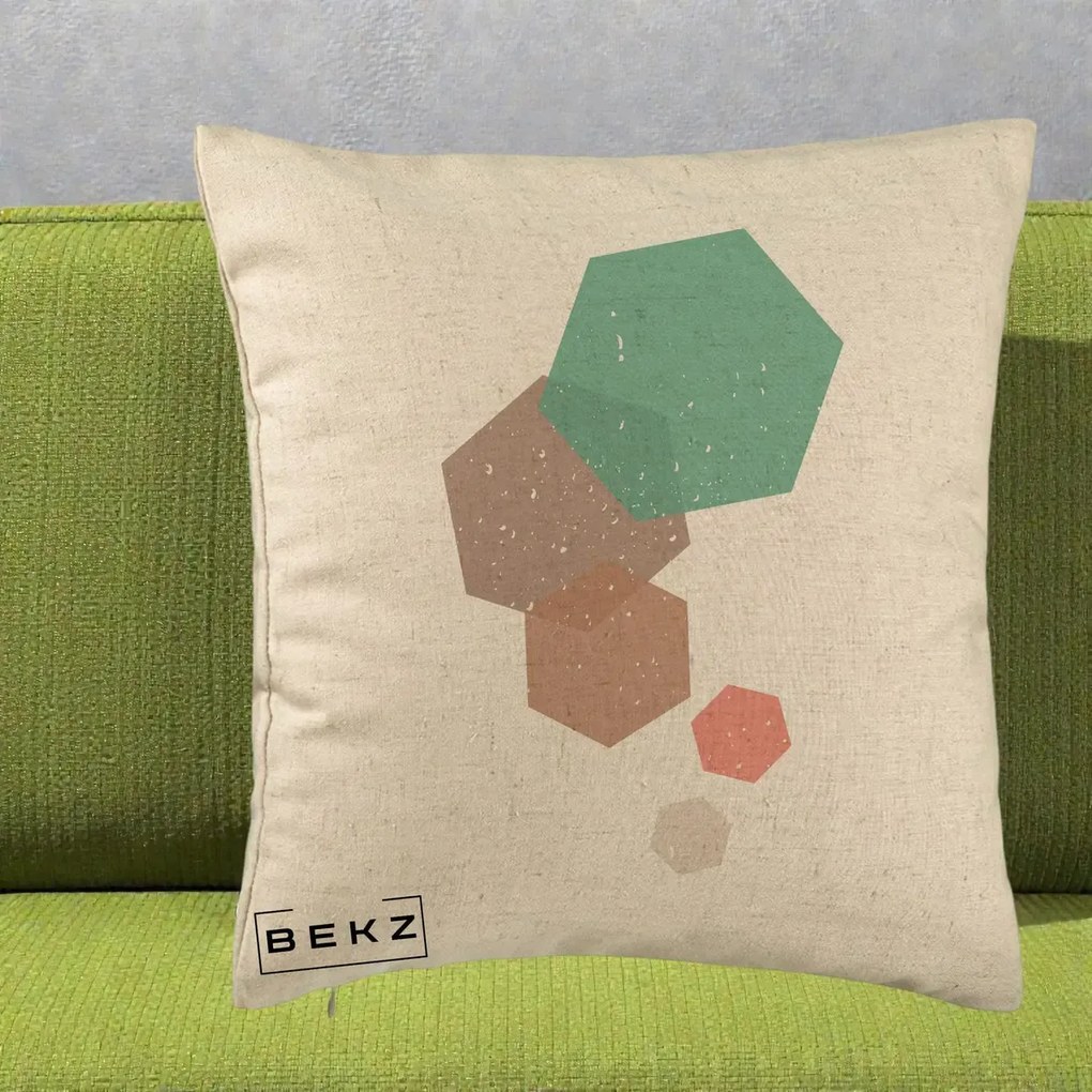 Perna Decorativa Geometric Hexagoane Pastel, 40x40 cm, Bej, Husa Detasabila, Perna Inclusa, BEKZ®