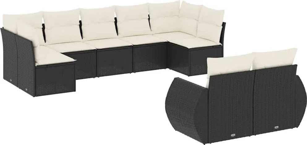 vidaXL Set mobilier de grădină cu perne, 9 piese, negru, poliratan
