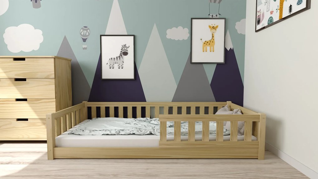 Pat Montessori pentru copii PINELO 90 x 200 cm, pin Saltele: Cu saltele Coco Maxi 20 cm, Lamele de pat: Cu lamele drepte