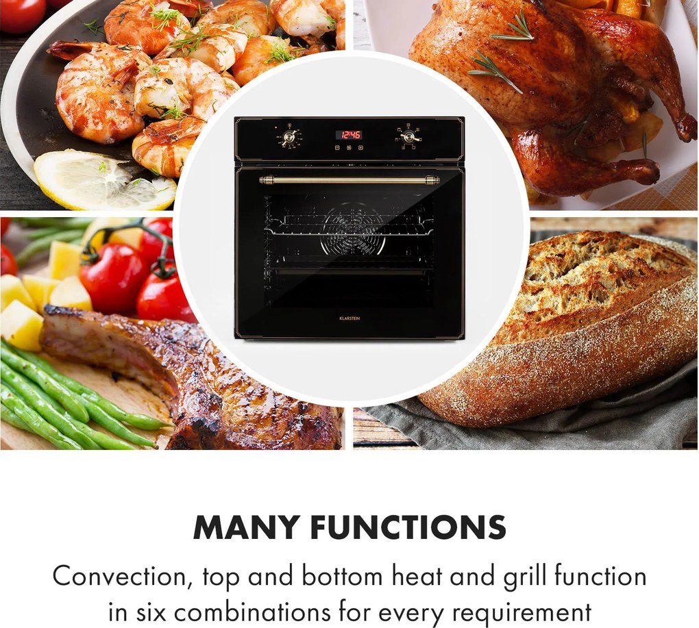 Klarstein Elizabeth, cuptor încorporat, design retro, 6 funcții, 50 - 250 ° C, negru