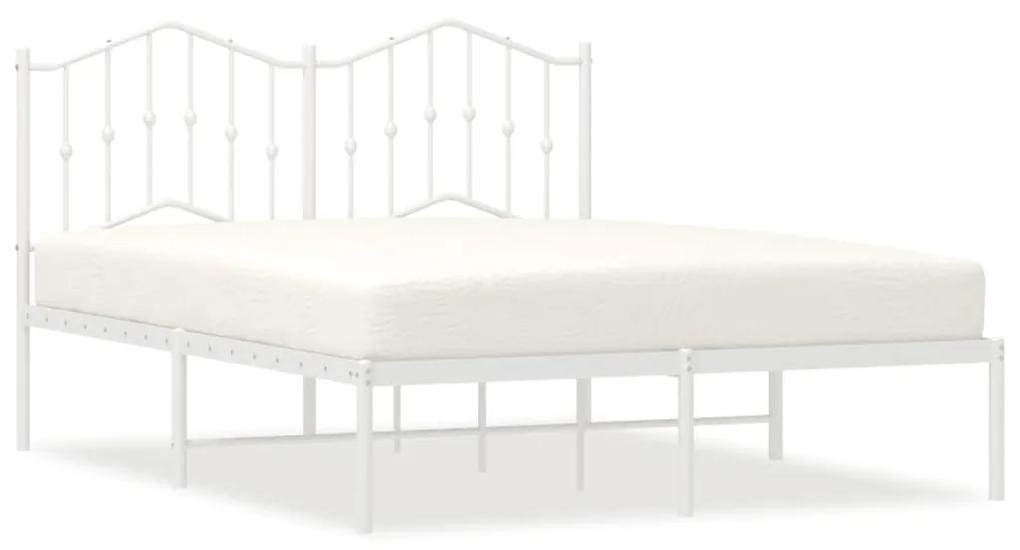 373837 vidaXL Cadru de pat metalic cu tăblie, alb, 135x190 cm