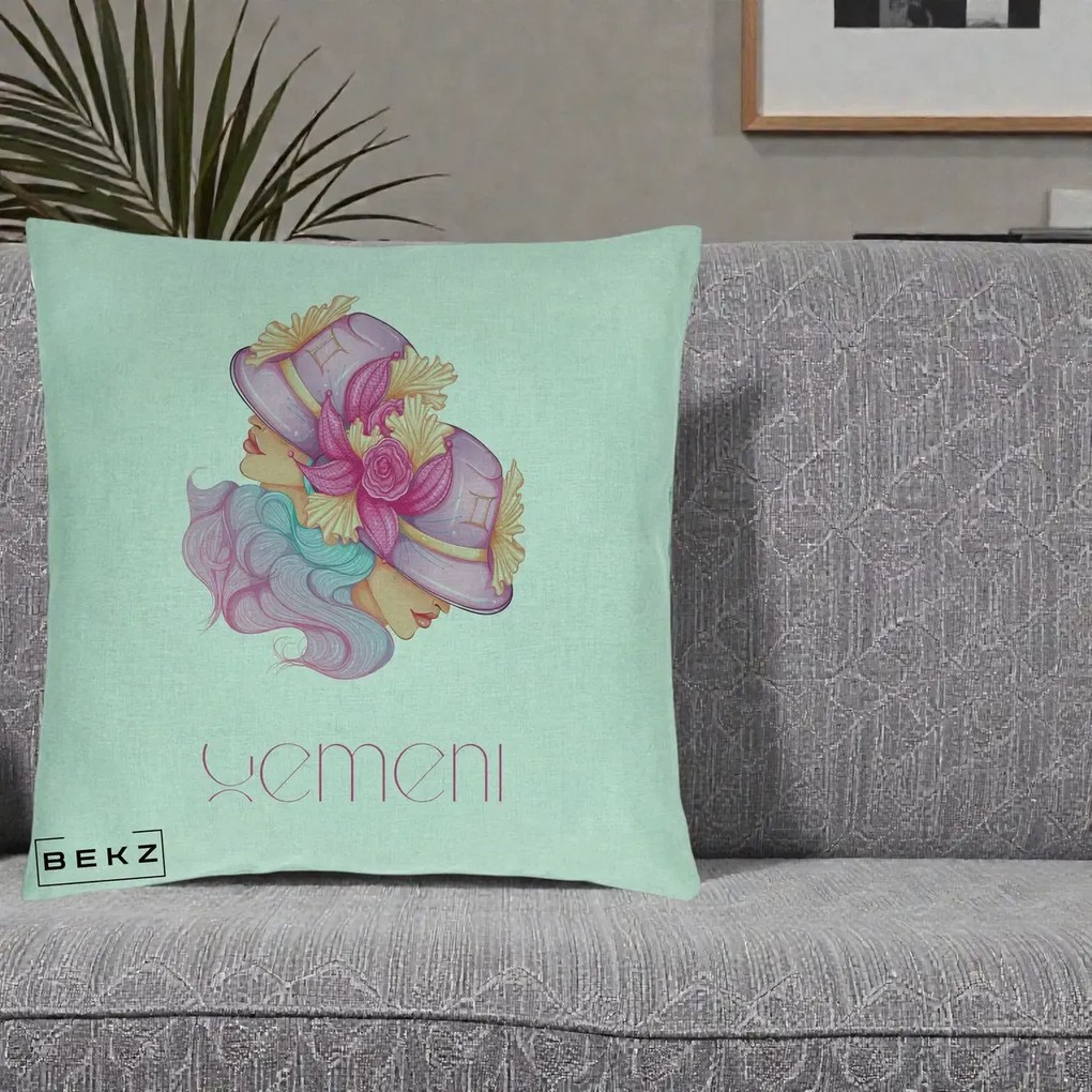 Perna Personalizata Zodie Gemeni, 40x40 cm, Verde Menta, Husa Detasabila, Perna Inclusa, BEKZ®