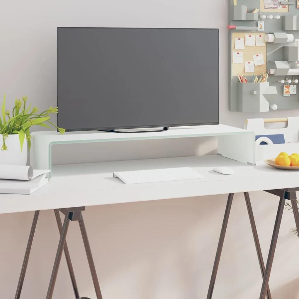 Stand TV Suport monitor, sticla, alb, 80x30x13 cm 1, Alb, 80 x 30 x 13 cm