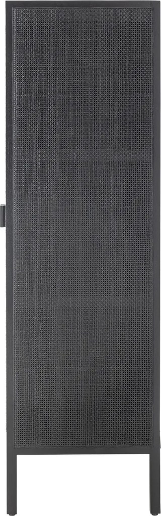Dulap din lemn masiv și rattan, negru, cu uși din rattan și finisaj lăcuit, 85x40x150 cm, „Marikka"