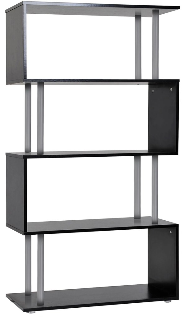Homcom Bibliotecă cu Design Modern 4 Rafturi, Neagră, 80x30x145cm