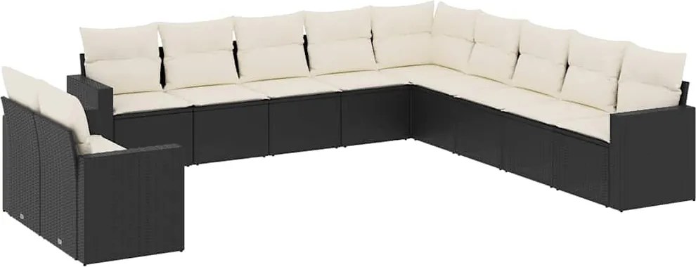 vidaXL Set canapele de grădină cu perne, 11 piese, negru, poliratan