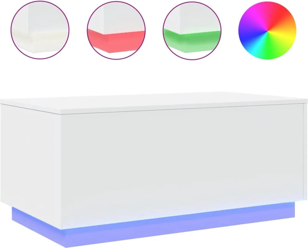 vidaXL Măsuță de cafea cu lumini LED, alb, 90x50x40 cm
