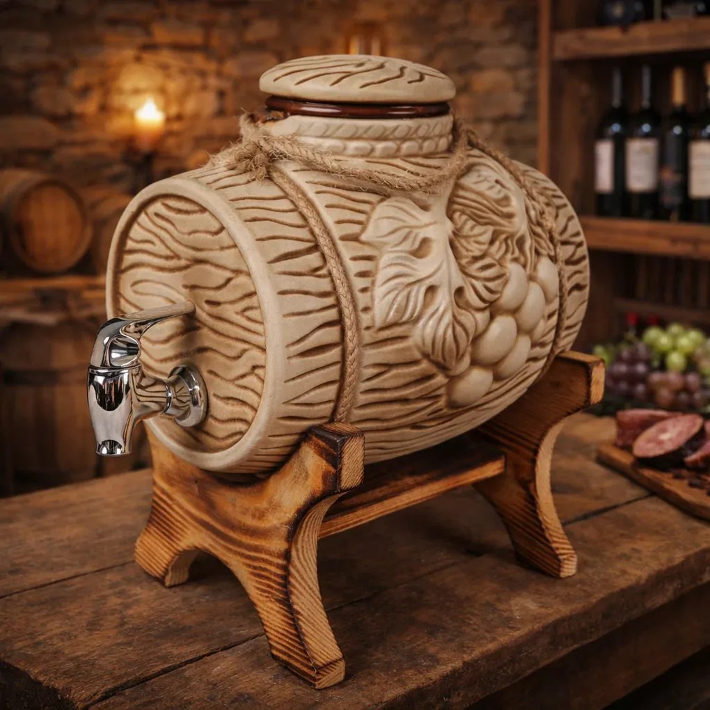 Butoi din ceramica cu suport pentru vin, 4,5 litri