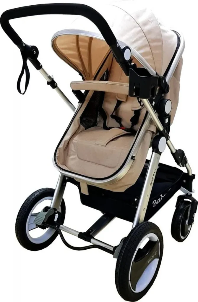 Carucior nou nascuti 2 in 1 Baby Care™ PRO S535, Cadru Aluminiu, roti din cauciuc plin,landou reversibil, Spatar reglabil in 3 trepte,Crem