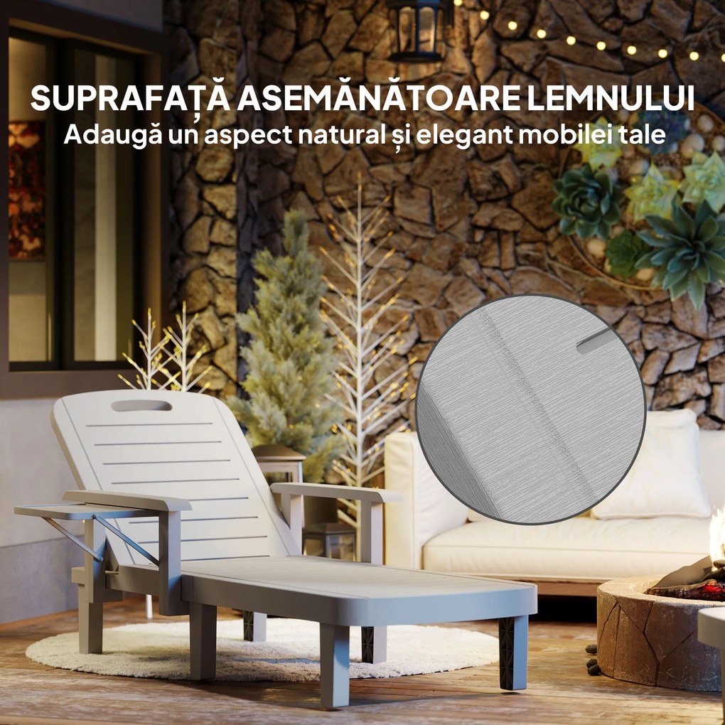 Outsunny Set 2 Șezlonguri cu Spătar Reglabil în 5 Poziții, Măsuță și Brațe Ergonomice, 79x158x88 cm, Gri | Aosom Romania
