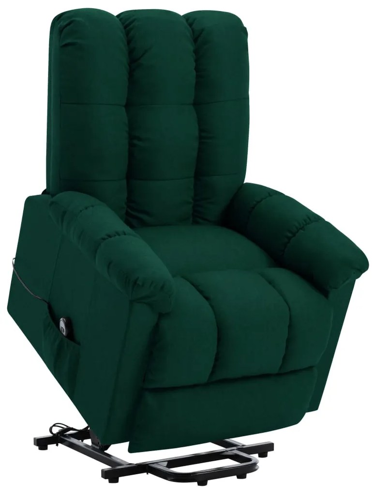 Fotoliu rabatabil cu ridicare verticală, verde închis, textil