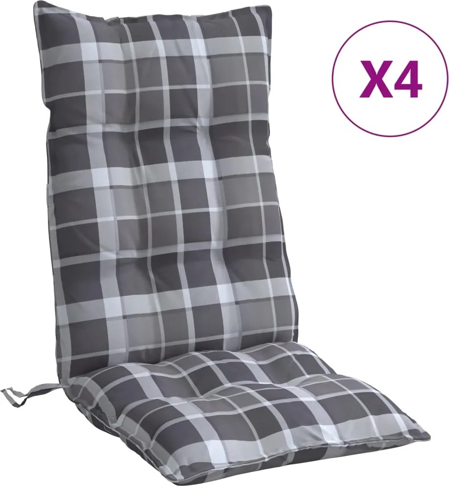 vidaXL Perne scaun cu spătar înalt, 4 buc., gri, carouri textil oxford