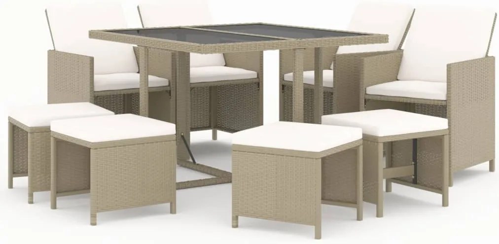 vidaXL Set mobilier pentru grădină cu perne, 9 piese, bej, poliratan