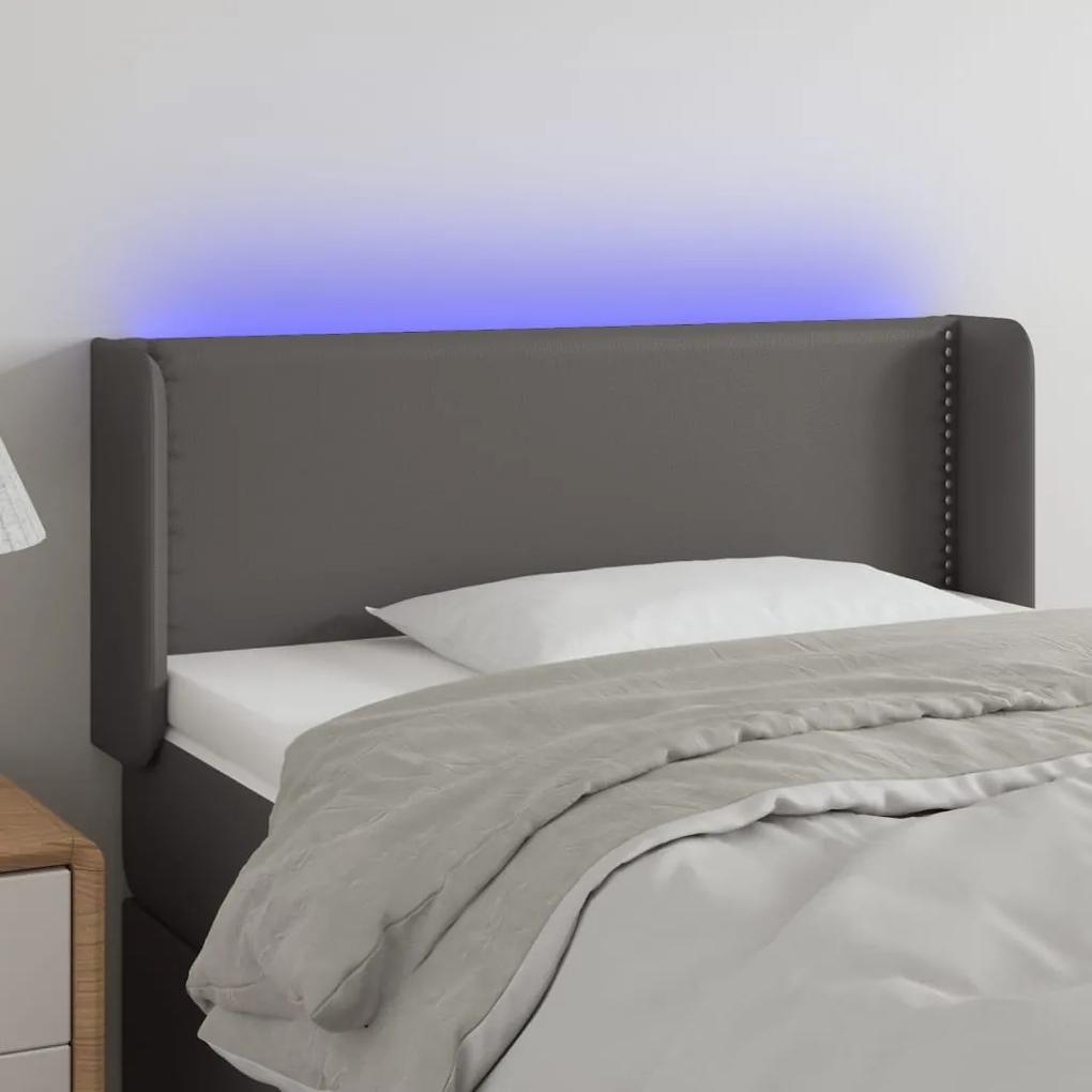 3123178 vidaXL Tăblie de pat cu LED, gri, 93x16x78/88 cm, piele ecologică