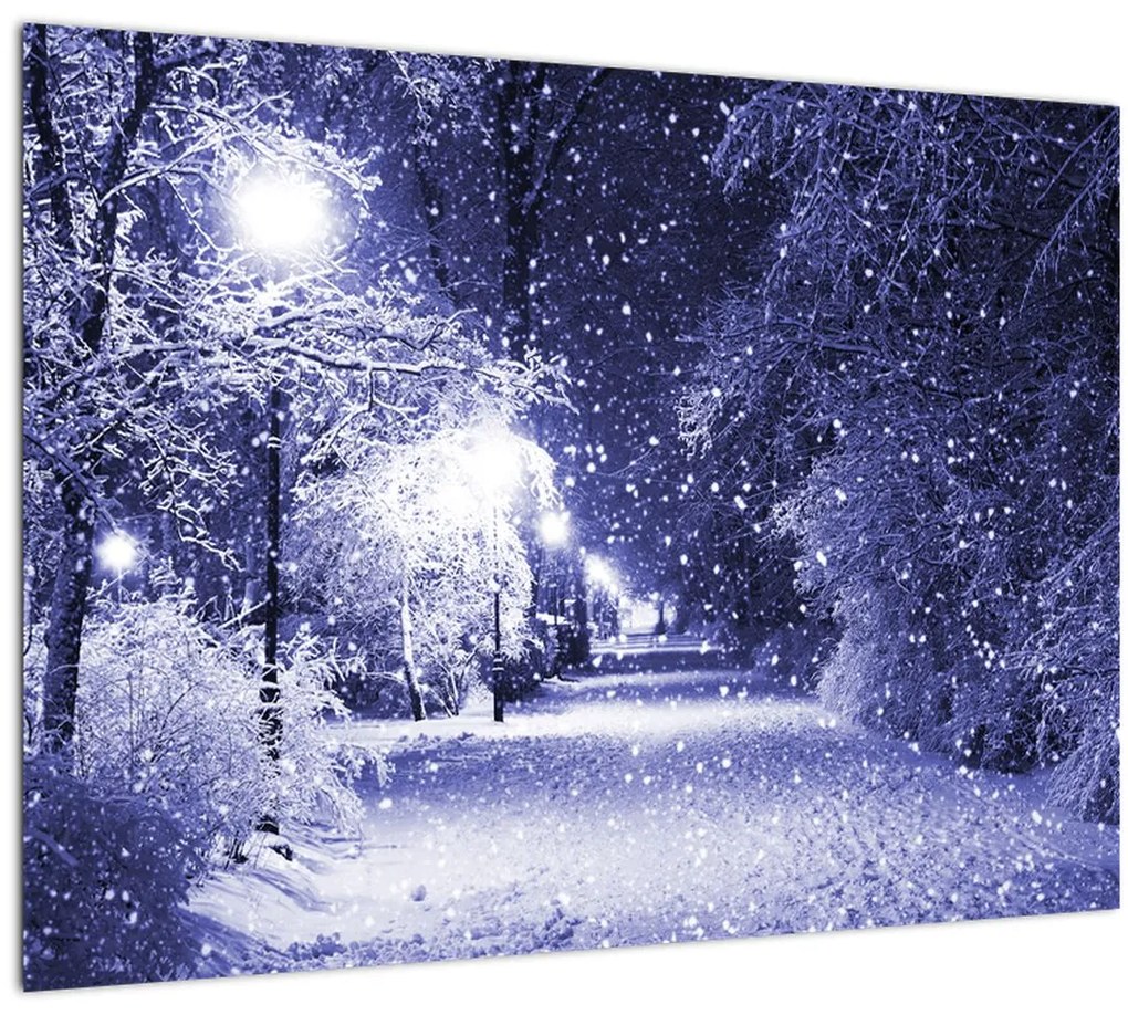Tablou pe sticlă - Noaptea magică de iarnă (70x50 cm)